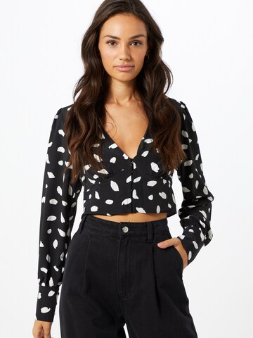 Miss Selfridge Shirt 'Hook & Eye' in Zwart: voorkant