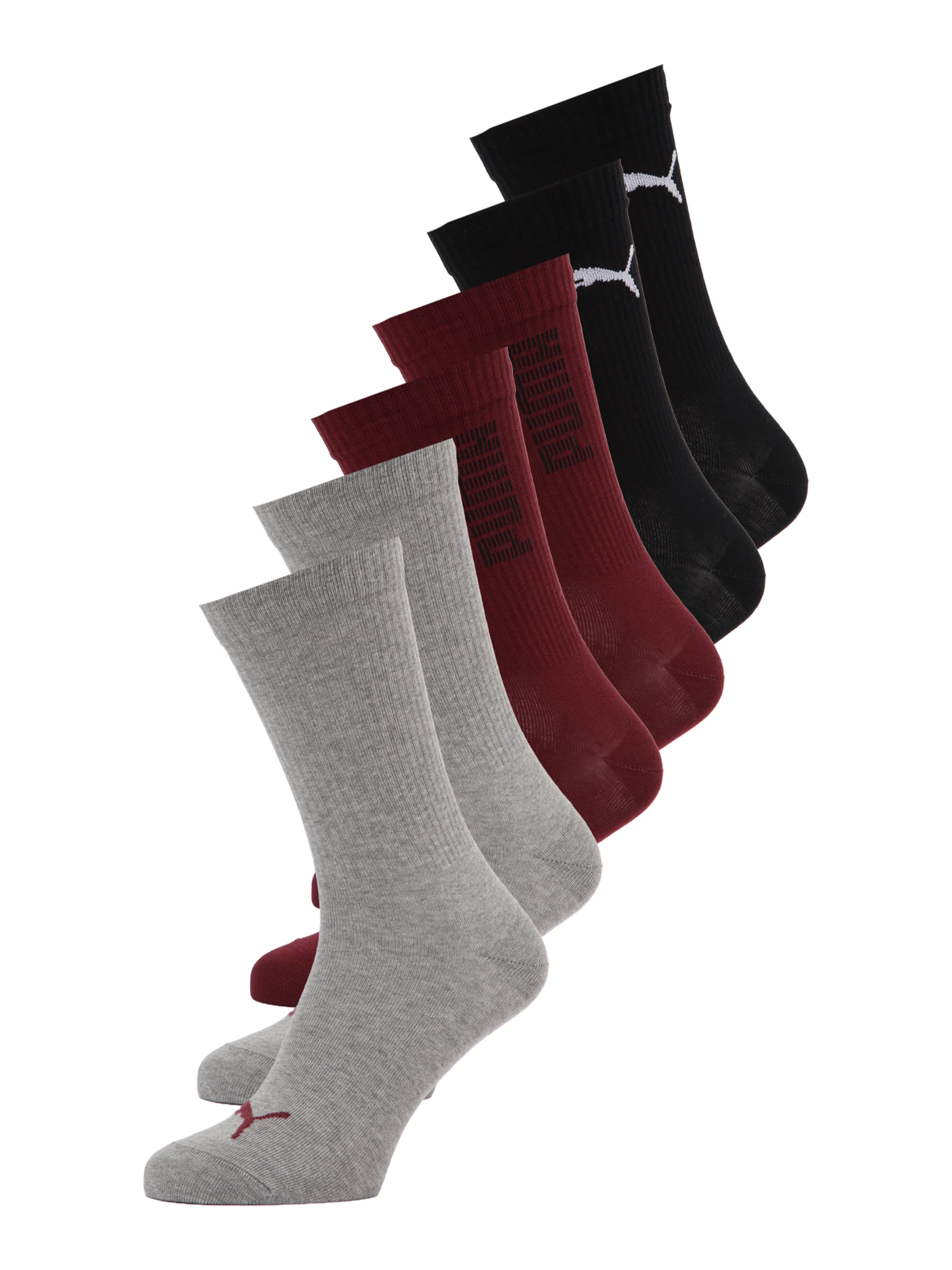 PUMA Sockor i gråmelerad / karminröd / svart / vit, Produktvy