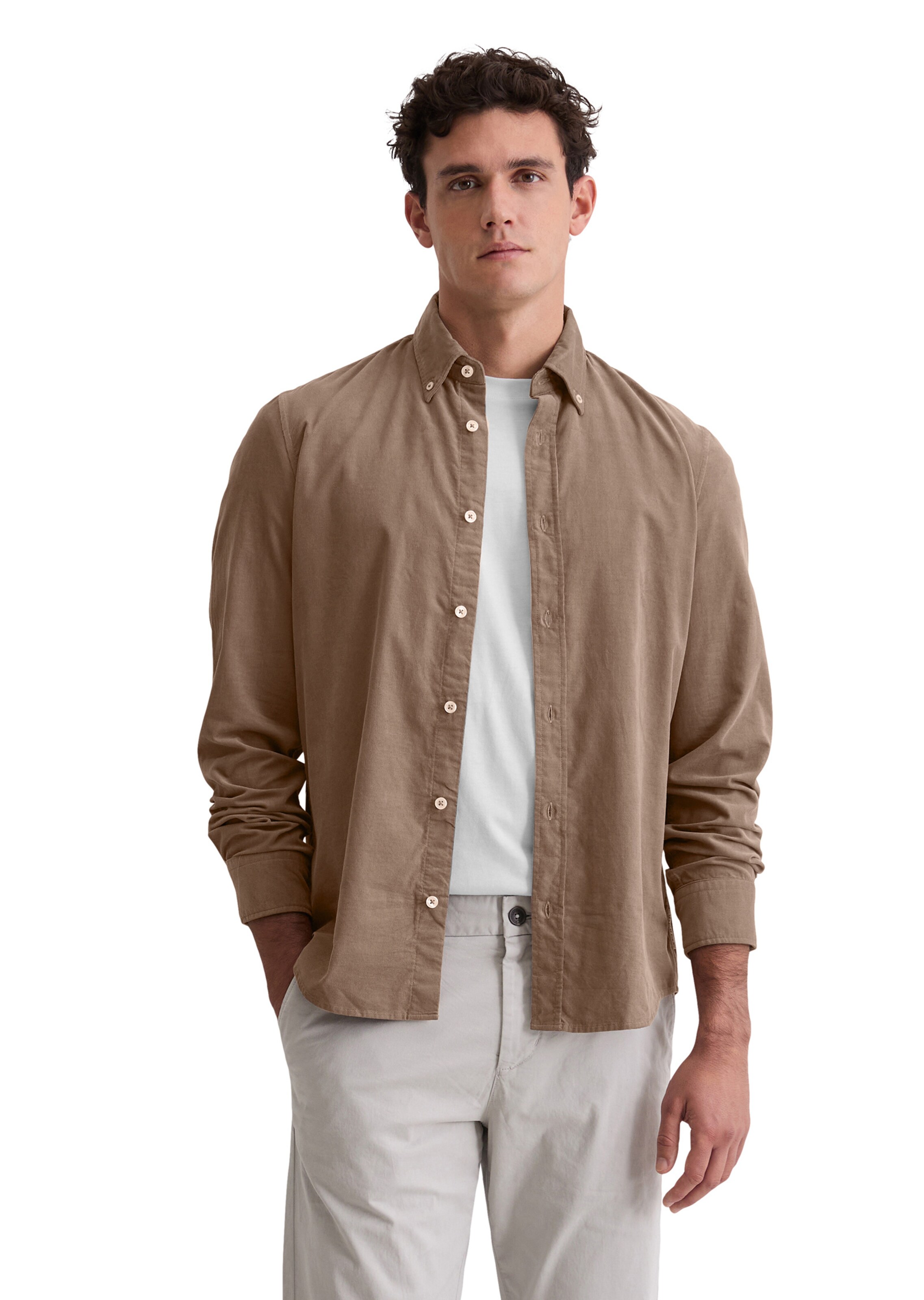 Marc O'Polo Regular fit Overhemd in Bruin: voorkant