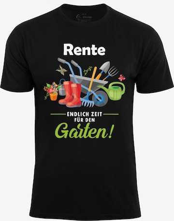 Cotton Prime Shirt 'Rente - Endlich Zeit Für Den Garten' in Zwart: voorkant