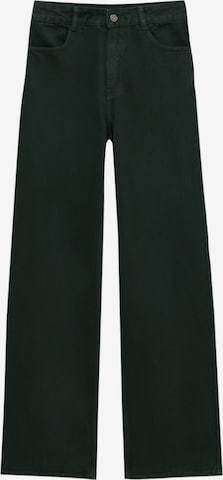 Pull&Bear Wide leg Jeans in Groen: voorkant