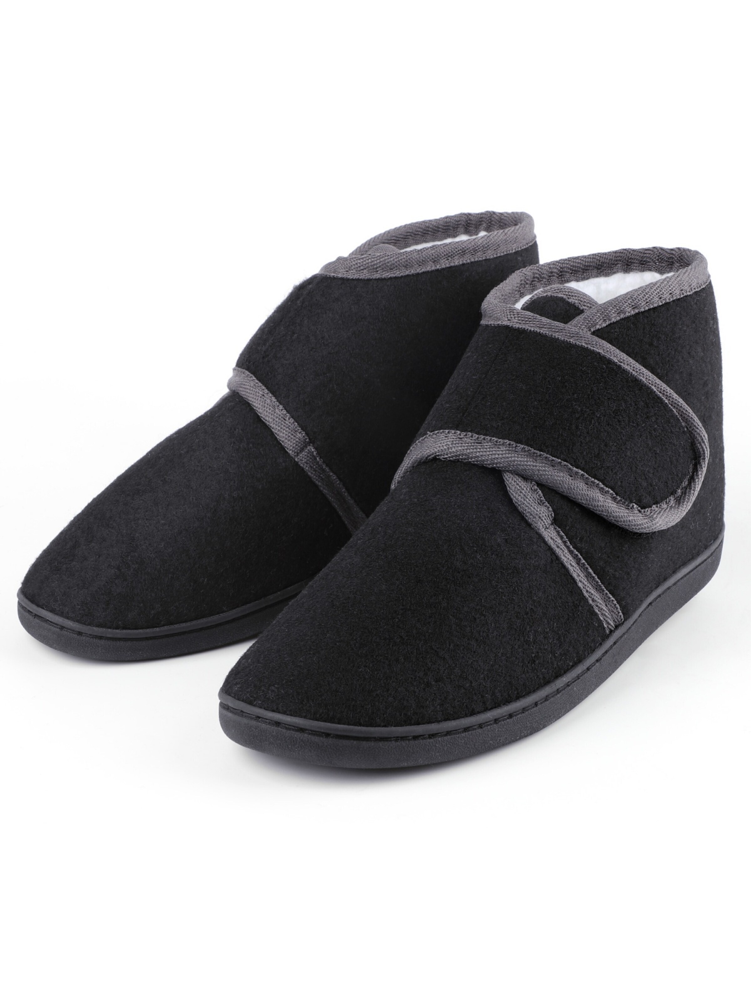 Tiestra Boots 'TIESTRA Warm Slippers Men's Winter Plastic Lambskin Seniors Slippers Wide Foot Felt Slippers with Memory Foam Sole, Felt  Slippers with Flat' in Black: front