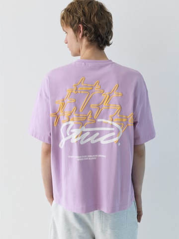 Pull&Bear Shirt 'STWD COMMUNITY REFRESH' in Purple: front
