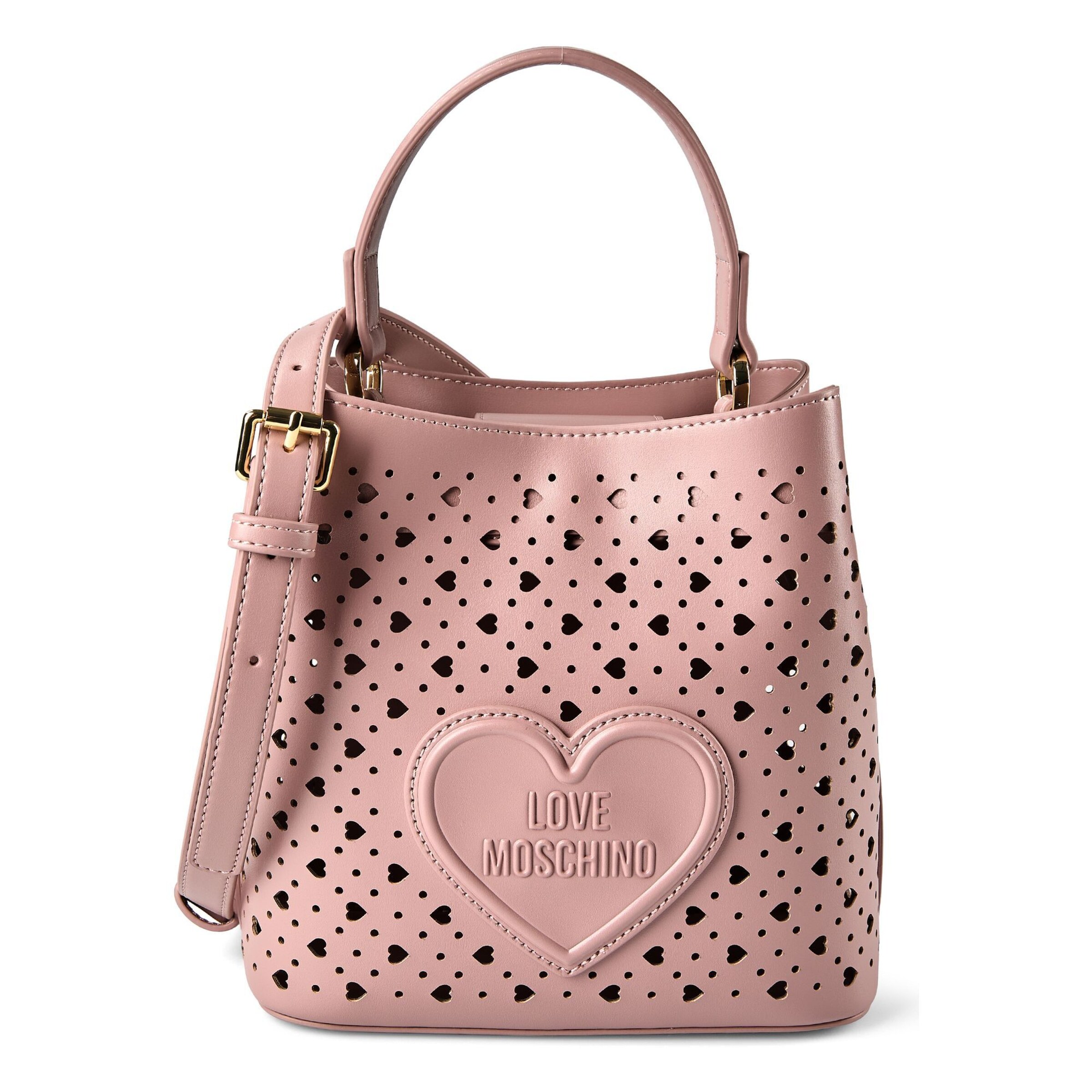 Borsa a spalla 'Basket Laminated' di Love Moschino in rosa: frontale