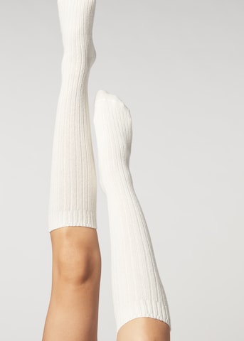CALZEDONIA Knee High Socks in White: front