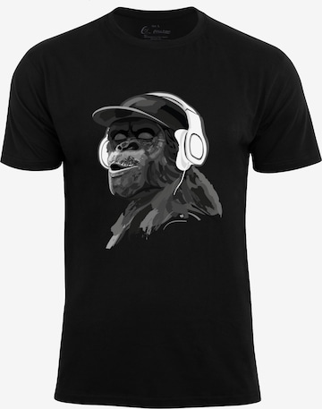 Cotton Prime Shirt 'Monkey mit DJ-Kopfhörer' in Zwart: voorkant