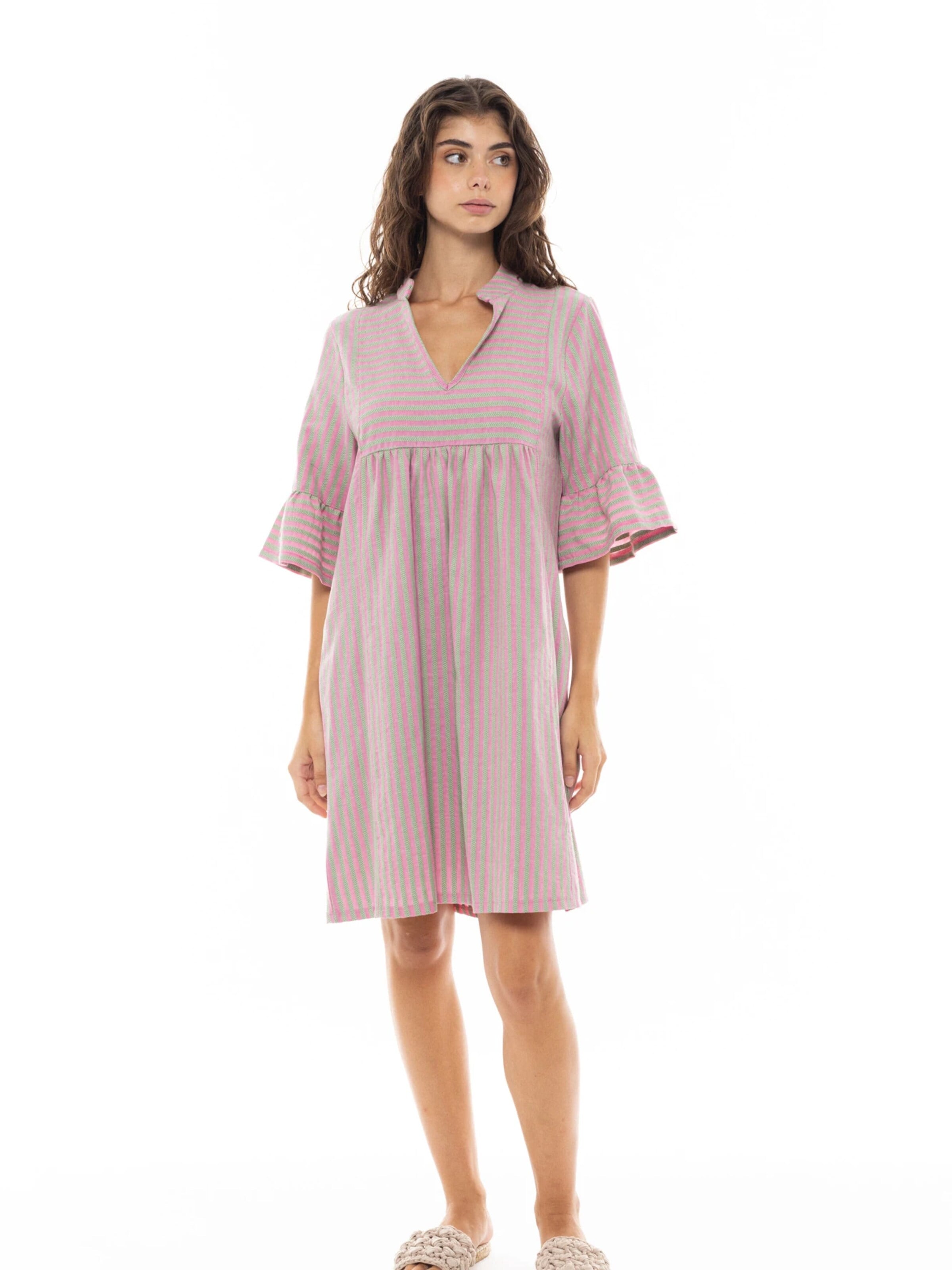 Pink LabelLjetna haljina 'BEACHWEAR STRIPE PINK GREEN' - roza boja: prednji dio