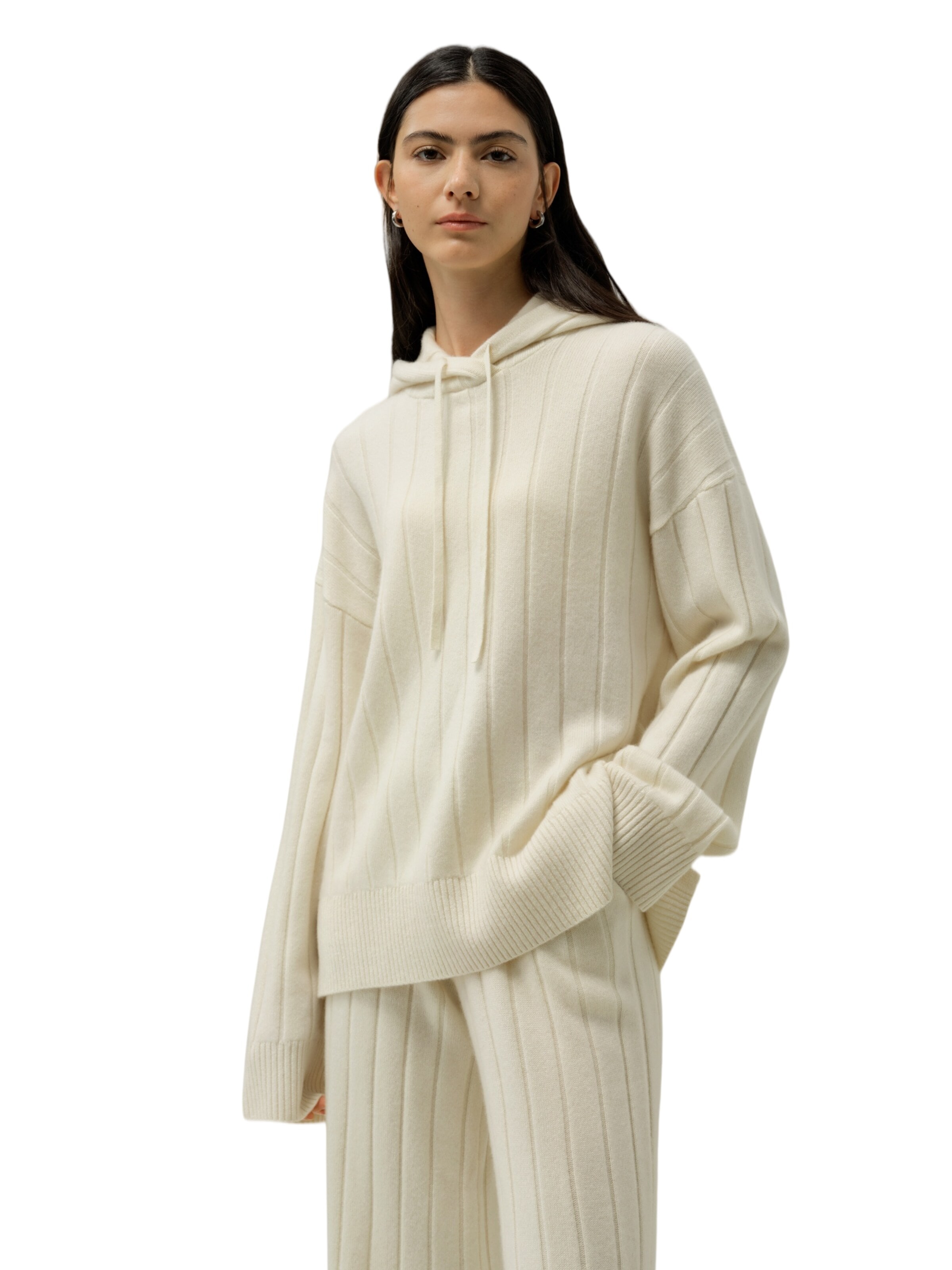 Lilysilk Pullover 'Rippstrick-Pullover mit Kapuze'‌‌ in Weiß