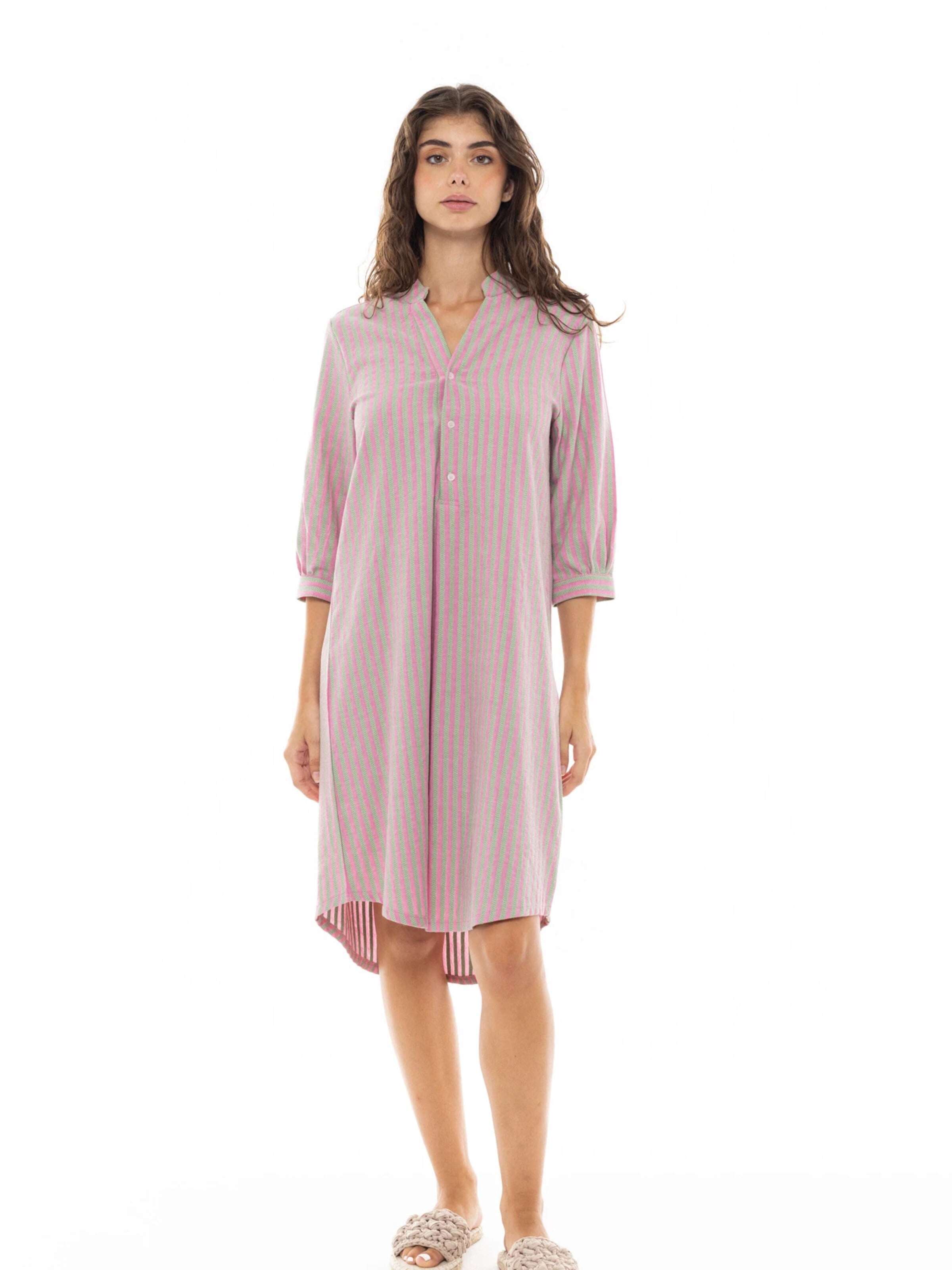 Pink Label Zomerjurk 'BEACHWEAR STRIPE PINK GREEN' in Roze: voorkant