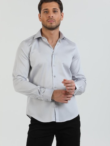 7Camicie - Ajuste estrecho Camisa de negocios 'Firenze Satin Man Shirt Lilac' en gris