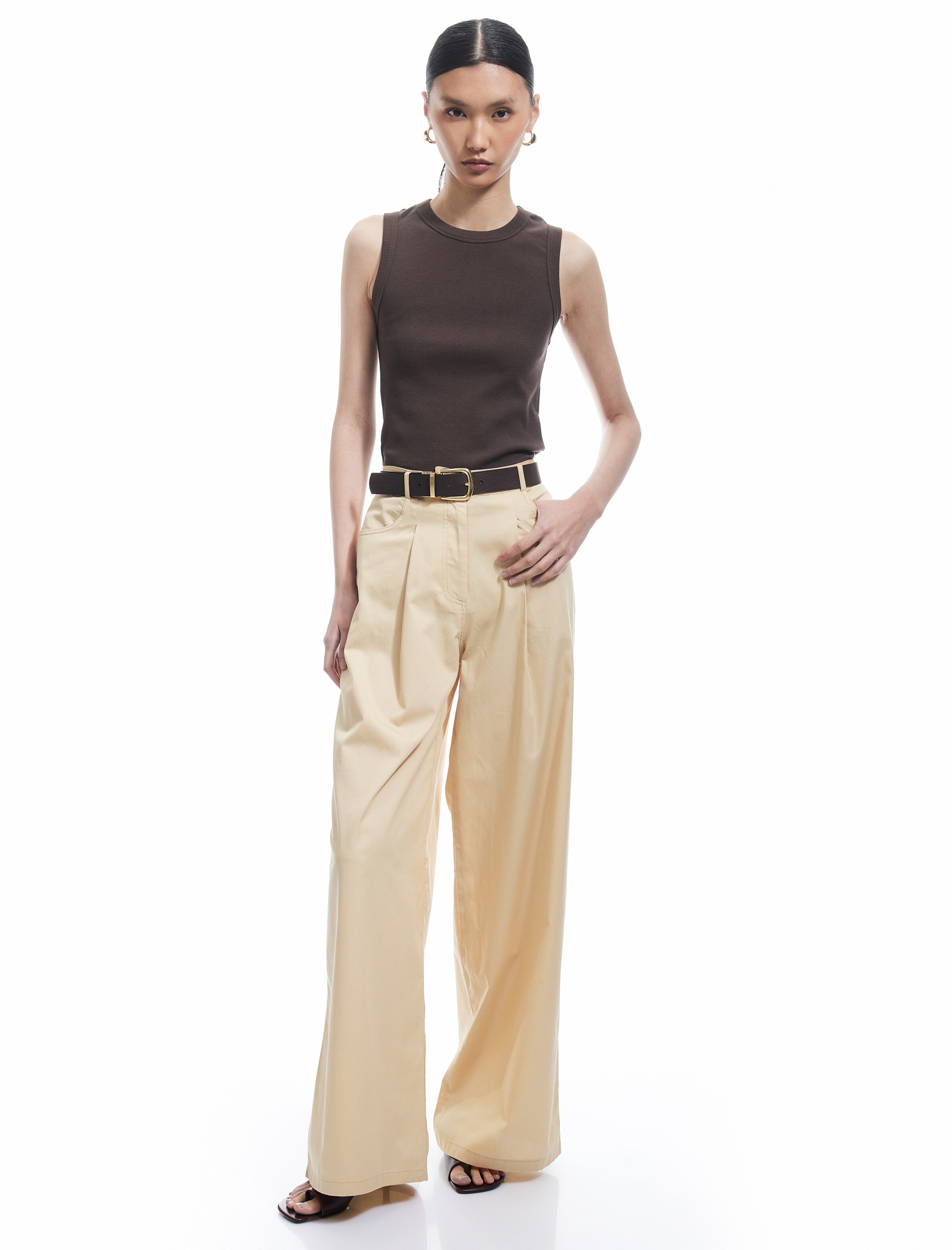 Koton Wide leg Pleat-Front Pants in Beige: front