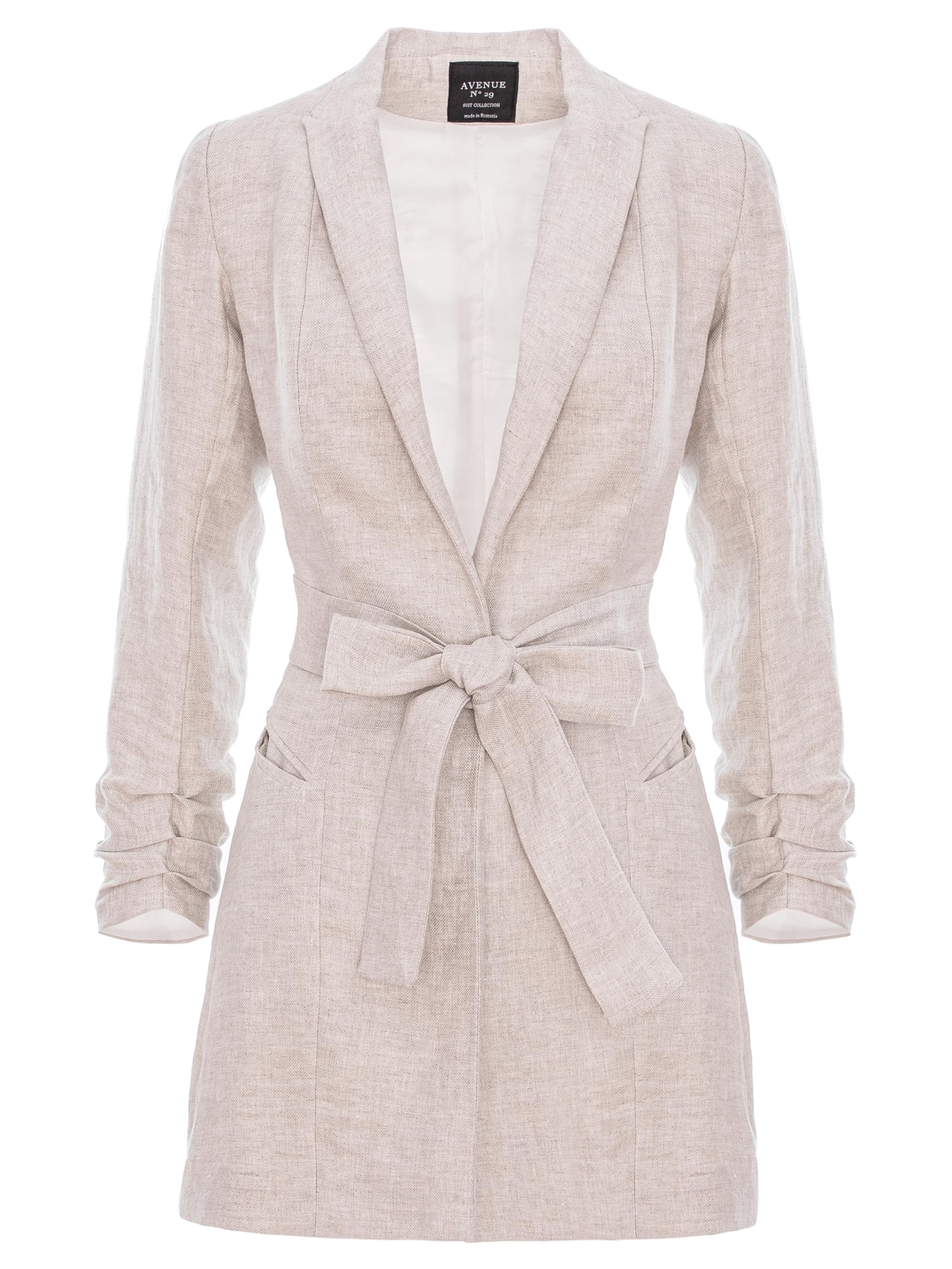 AVENUE N°29 Blazer 'Single Breasted Wool Blazer With In Seam Belt' in Beige: front