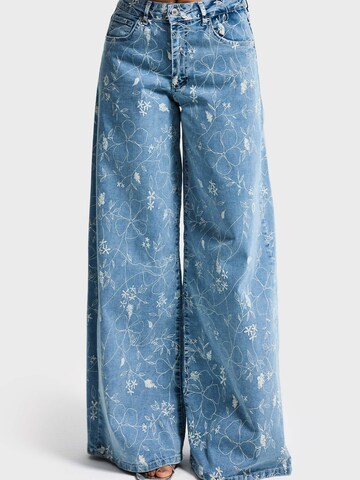 IT'S BASIC Wide leg Jeans 'PRINTED PALAZZO MID RISE JEANS' in Blue