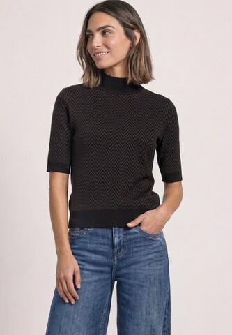 STREET ONE Kurzarm Jacquard Pullover mit Turtle Neck in Schwarz: Vorderseite