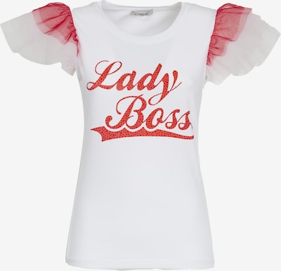 Influencer T-shirt 'Lady Boss' i röd / vit, Produktvy