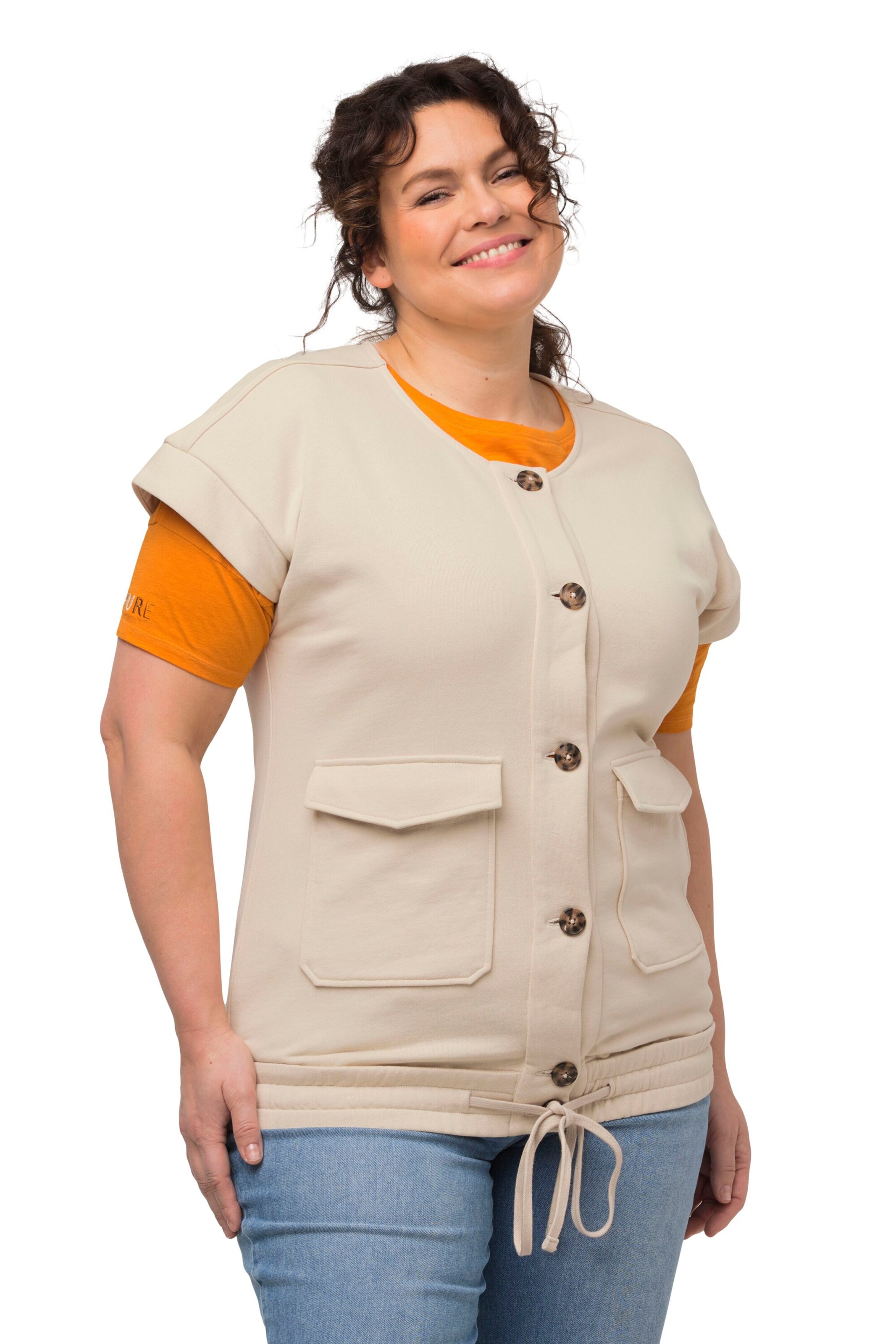 Ulla Popken Sweatvest in Beige: voorkant