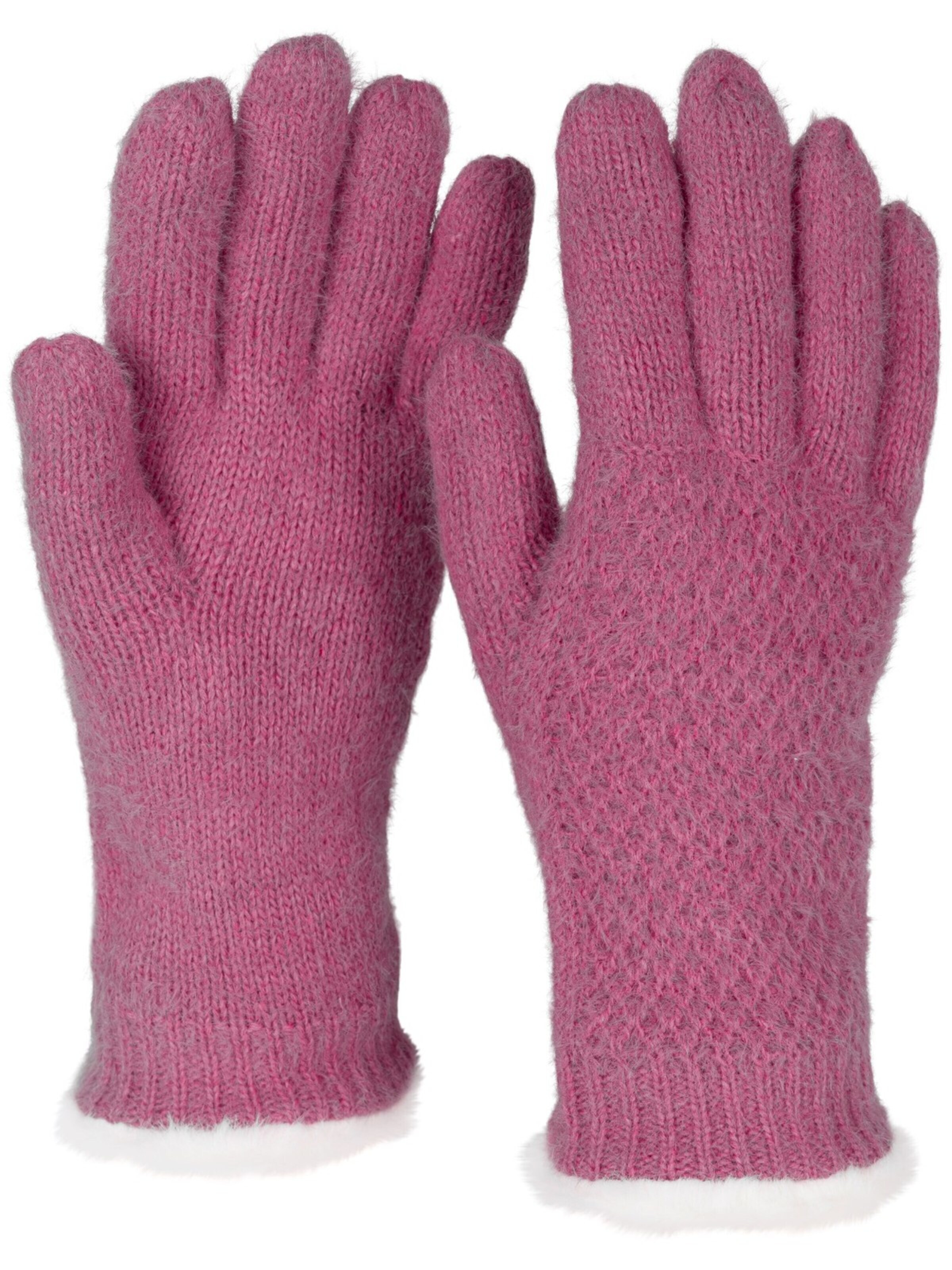 styleBREAKER Fingerhandschuhe 'Strickhandschuhe mit Reiskornmuster und Fleece'‌‌‌‌‌‌ in Pink: Vorderseite