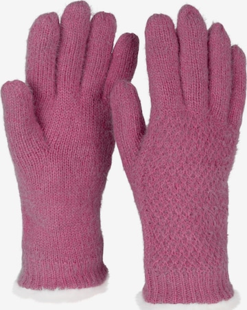 styleBREAKER Fingerhandschuhe 'Strickhandschuhe mit Reiskornmuster und Fleece' in Pink: Vorderseite