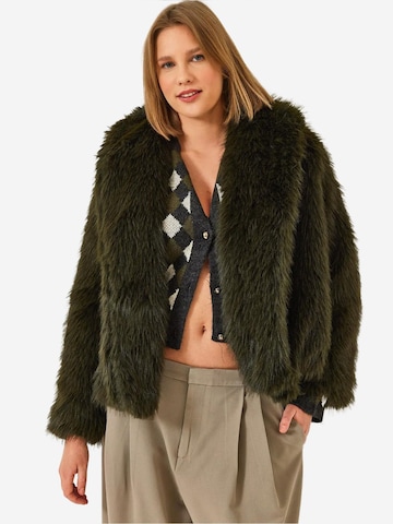 Bianco Lucci Between-Season Jacket 'Kunstpelzmäntel' in Green: front