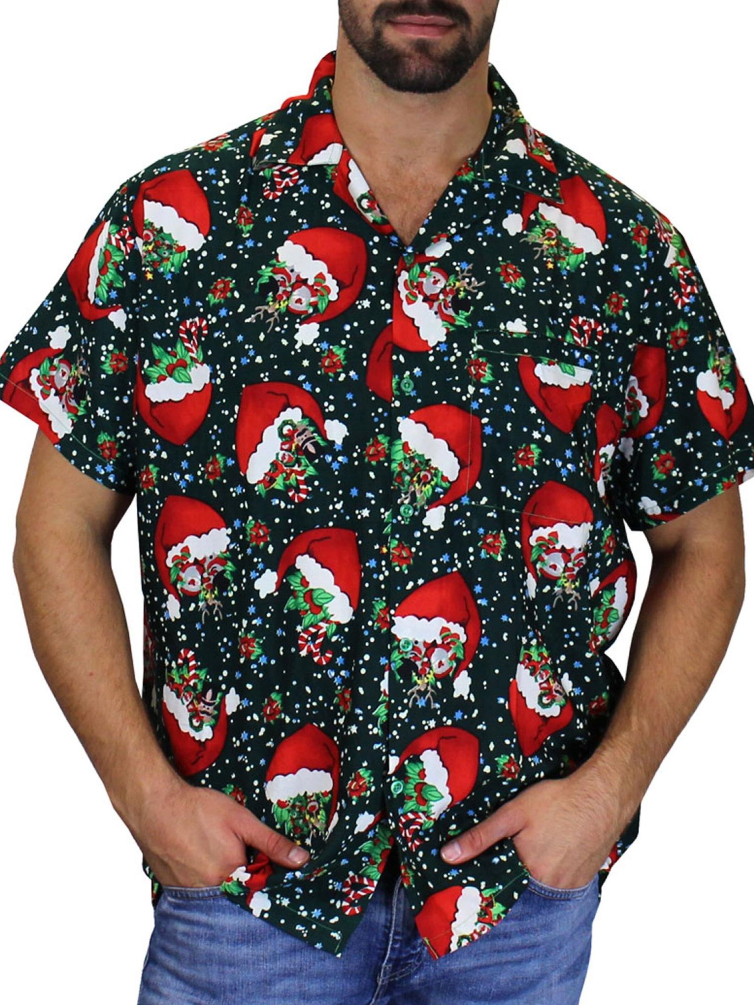 King Kameha Regular Fit Hemd 'Christmas Flying Hats'‌ in Grün