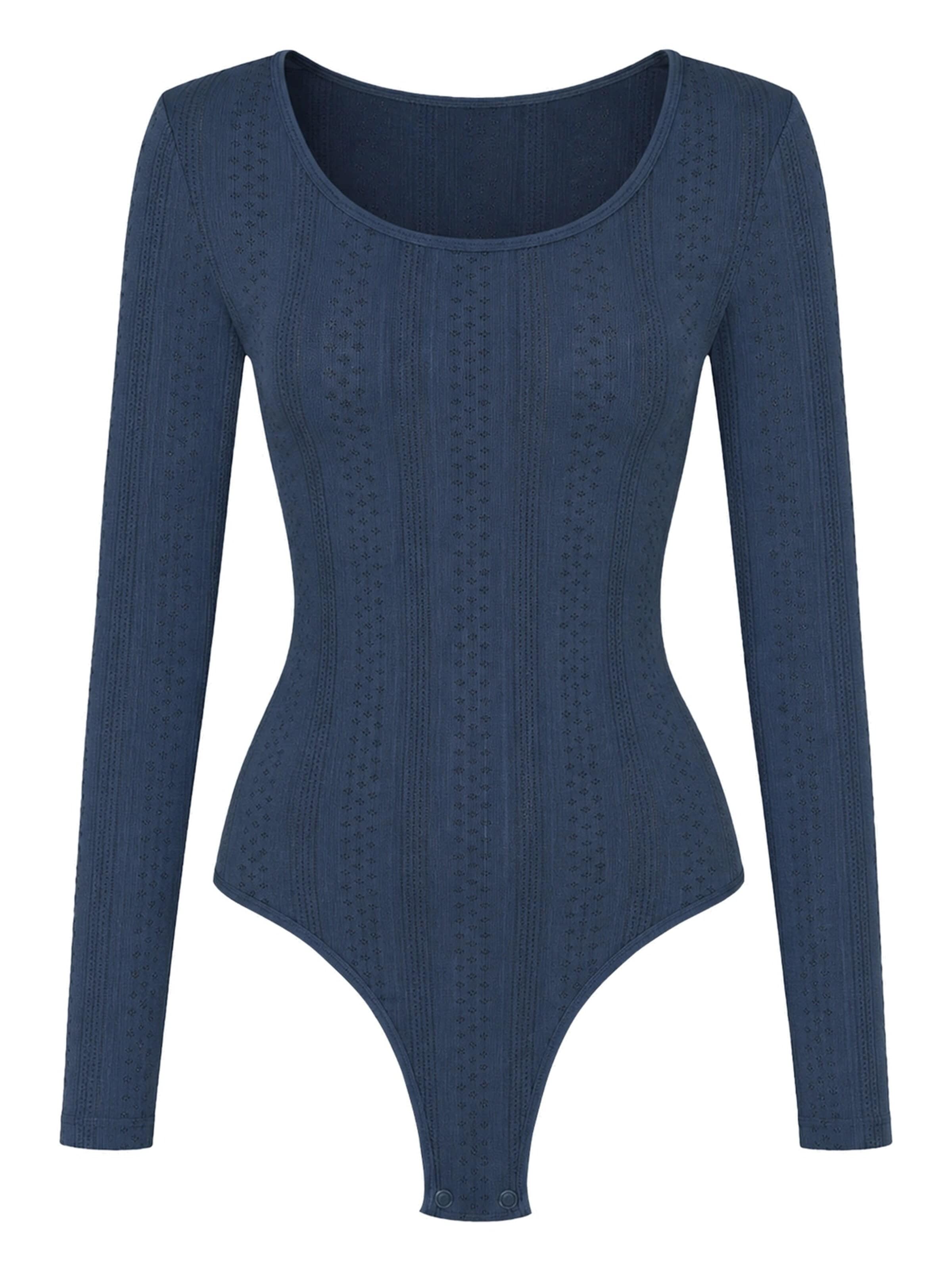 cfab Shapingbody 'Longsleeve Bodysuit Sculpting Shapewear with String' in Blauw: voorkant