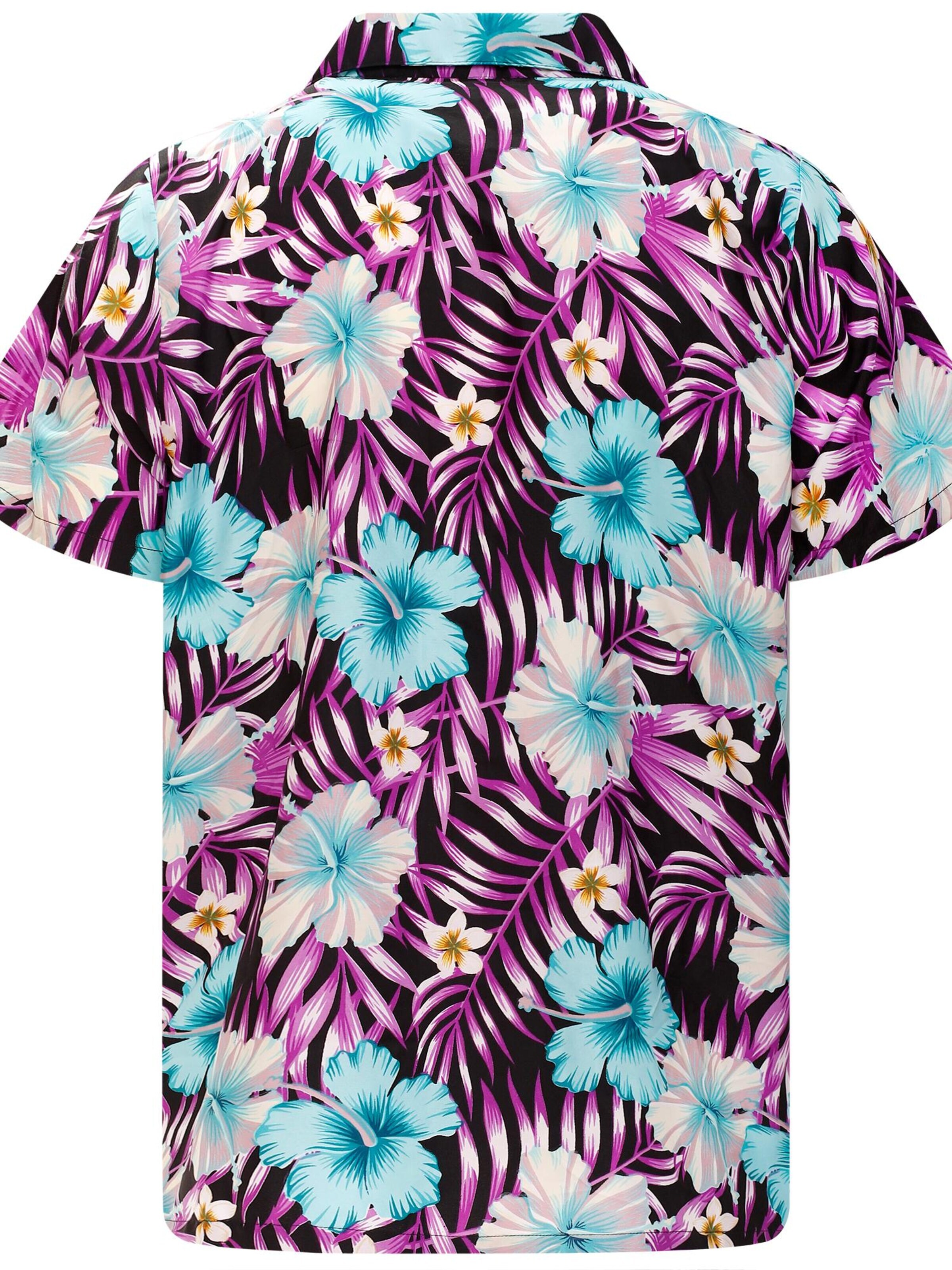 King Kameha Regular fit Overhemd 'Tropical Hibiscus' in Zwart