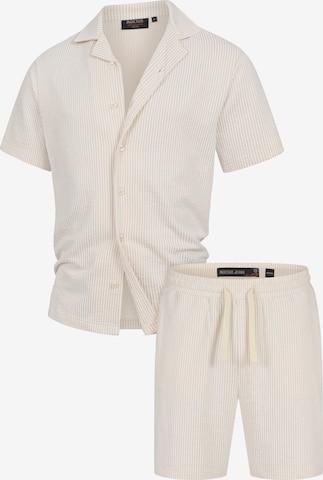 Pyjama court 'Lino' INDICODE JEANS en beige : devant