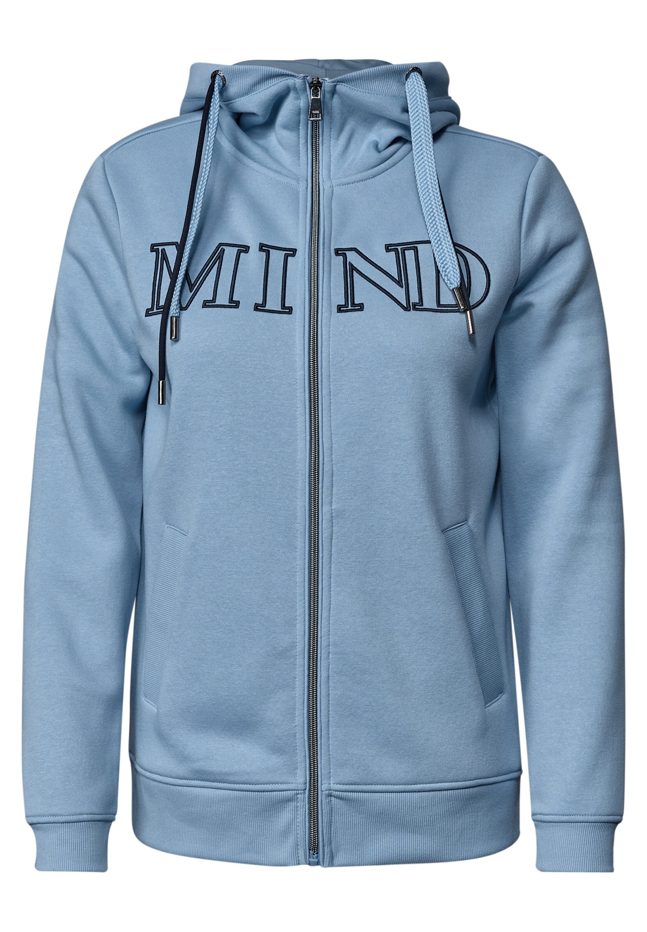 CECIL Sweatjacke mit Wording Artwork in XXXL in hellblau, Produktansicht