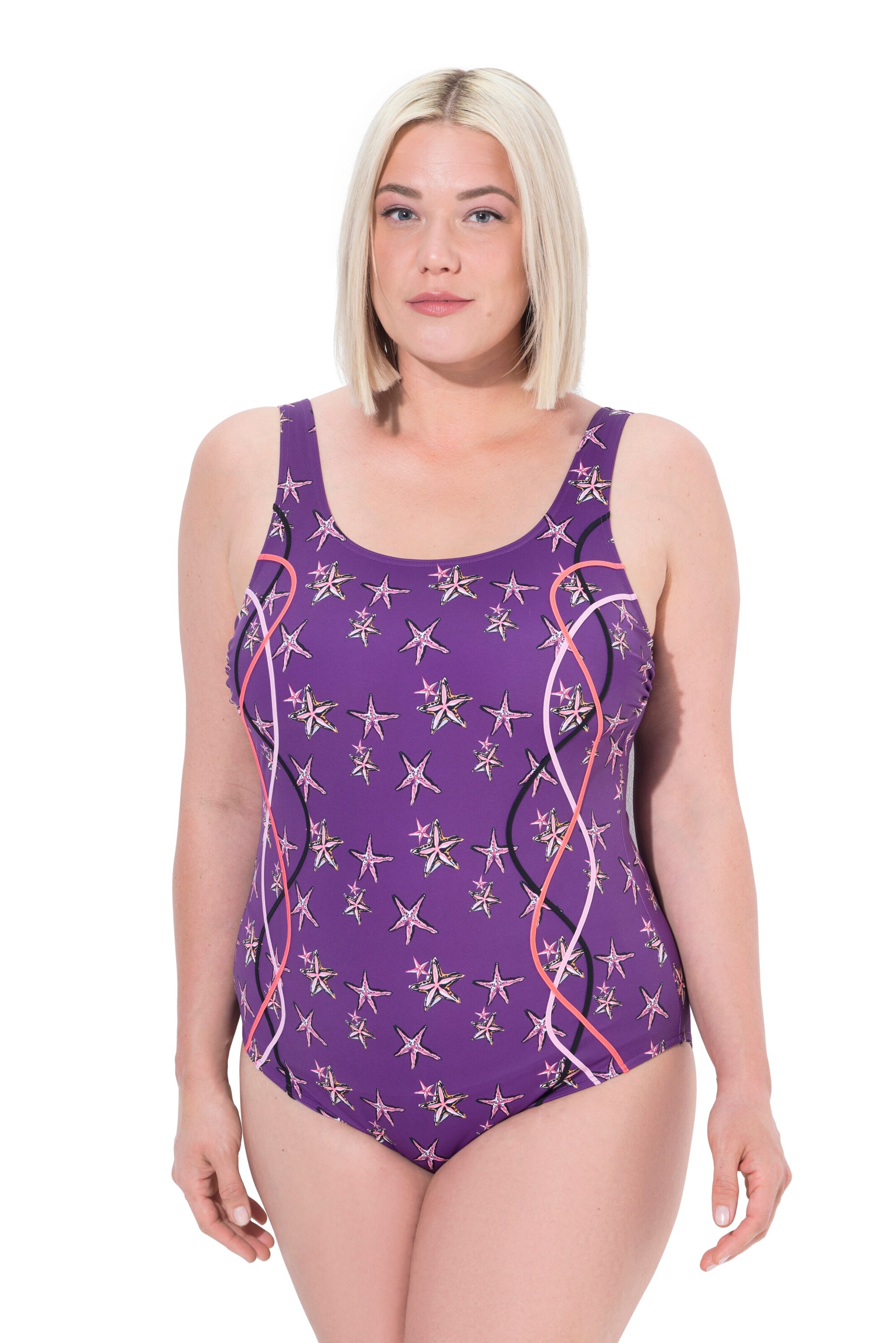 Ulla Popken Bralette Swimsuit in Purple: front