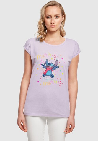 ABSOLUTE CULT T-Shirt 'Lilo And Stitch - Merry Rainbow' in Lila: predná strana