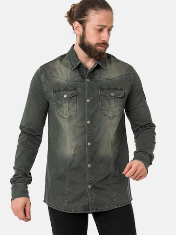 CIPO & BAXX Slim fit Overhemd 'CH189' in Groen: voorkant
