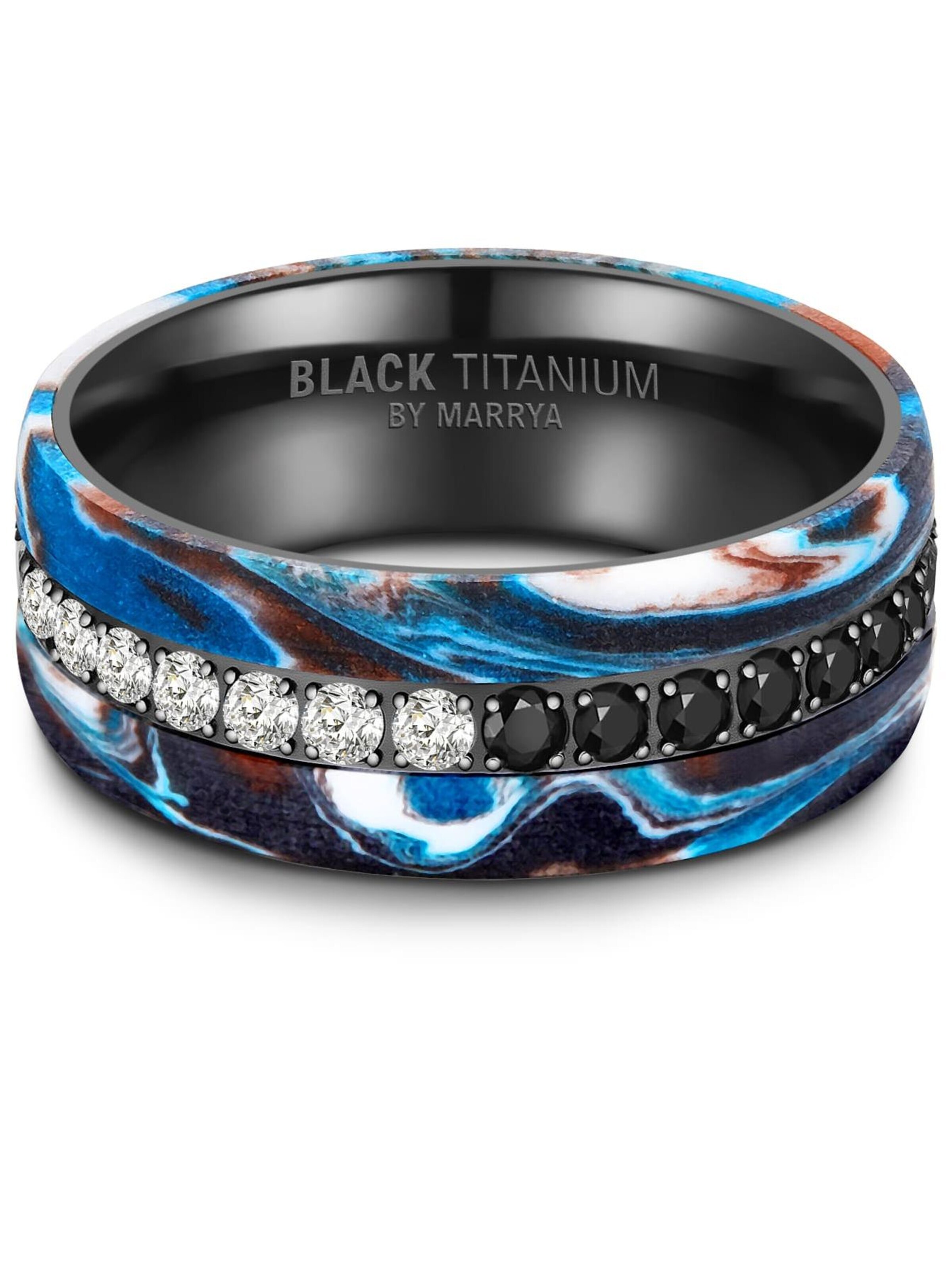 MARRYA Ring 'MARRYA BT-16 Black Titanium Ocean Blue Edition' in Blauw