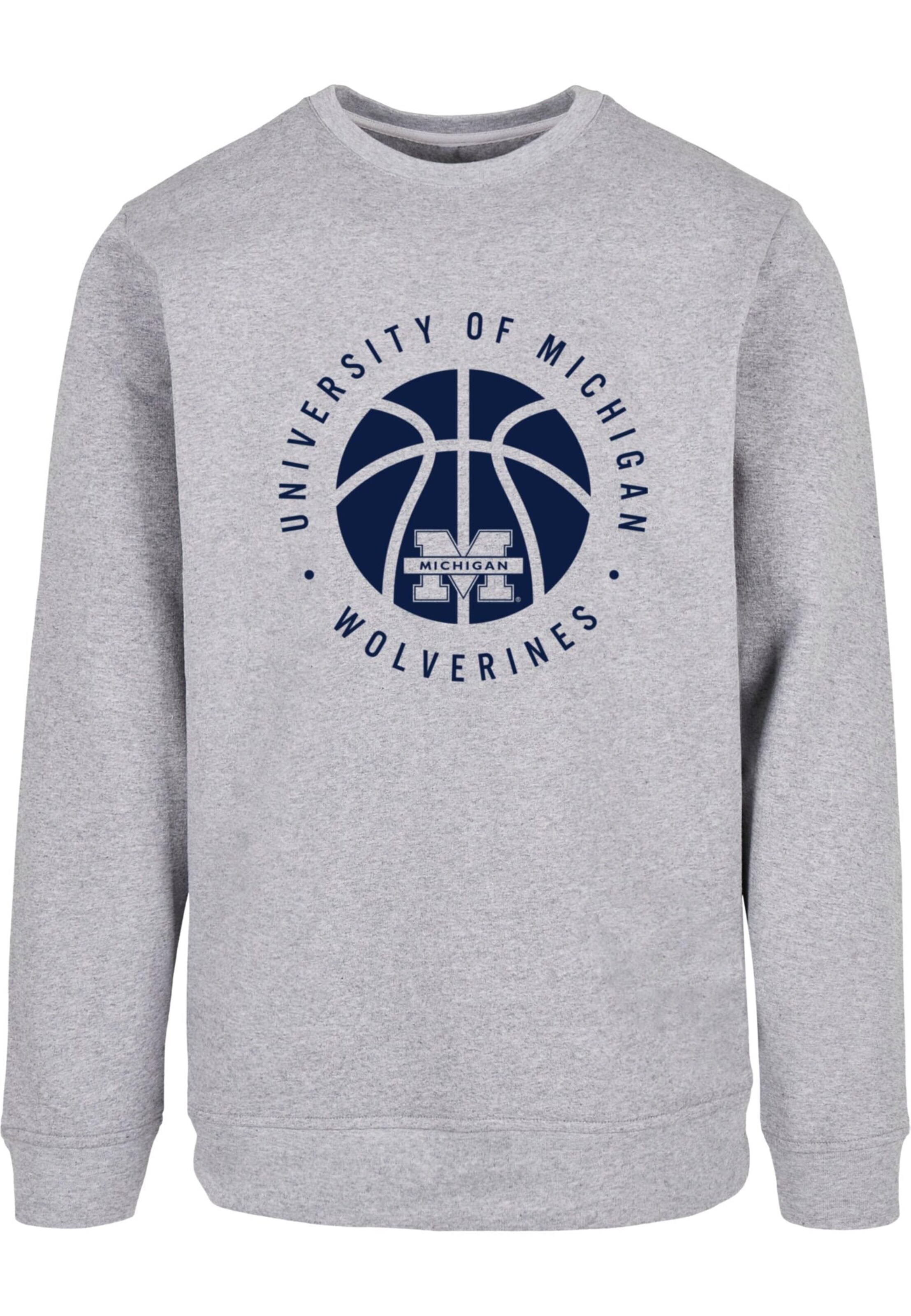 Merchcode Sweatshirt 'Michigan University - Wolverines Basketball' in Grijs: voorkant