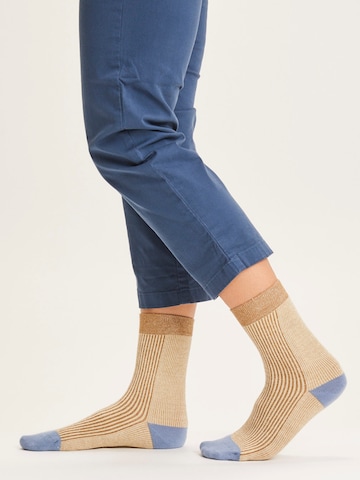 KnowledgeCotton Apparel Socks ' Diane colorblock rib socks ' in Beige: front