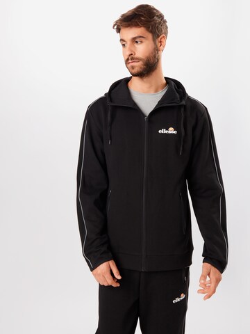 ELLESSE Athletic Zip-Up Hoodie 'Ornari' in Black: front