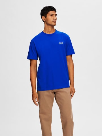 T-Shirt 'GARLAND' SELECTED HOMME en bleu : devant