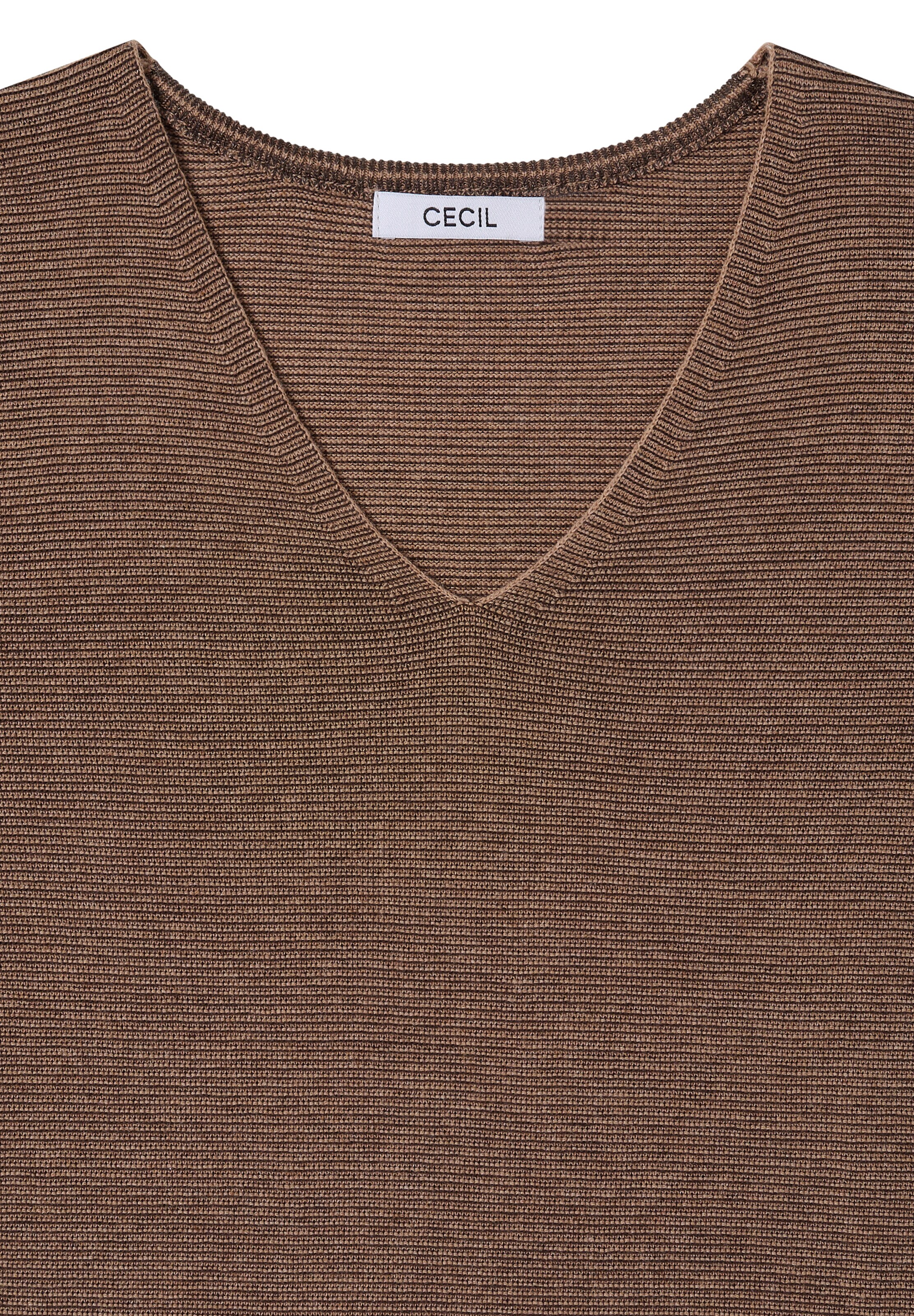 CECIL Pullover im Two-Tone-Look mit V-Neck in Braun