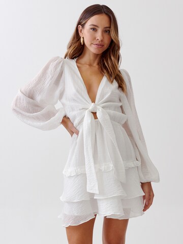 Robe 'DAVINA' Tussah en blanc : devant