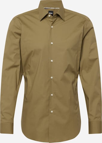 BOSS Black Button Up Shirt 'H-Hank' in Green: front