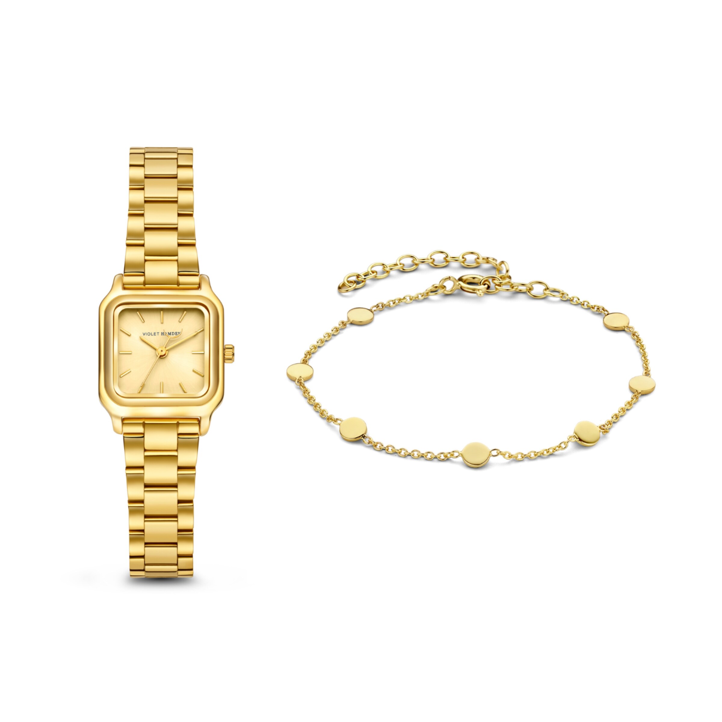 Violet Hamden Analog Watch in Gold: front