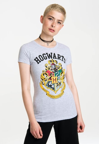 LOGOSHIRT Shirt 'Hogwarts' in Grey: front