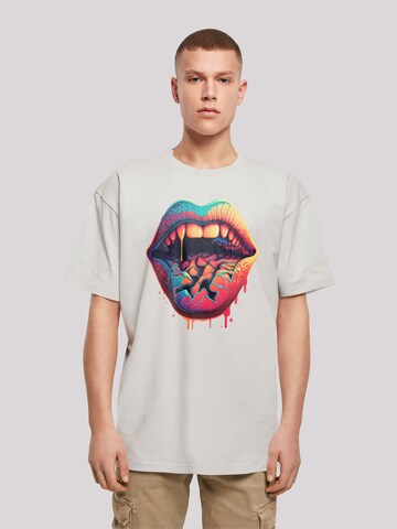 F4NT4STIC Shirt 'Drooling Lips' in Grijs: voorkant