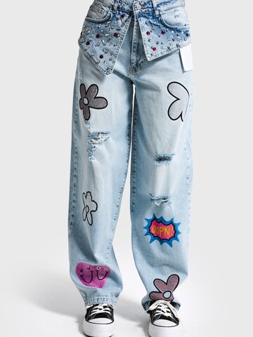 IT'S BASIC Loose fit Jeans 'RHINESTONE SKATER MID RISE JEANS' in Blue