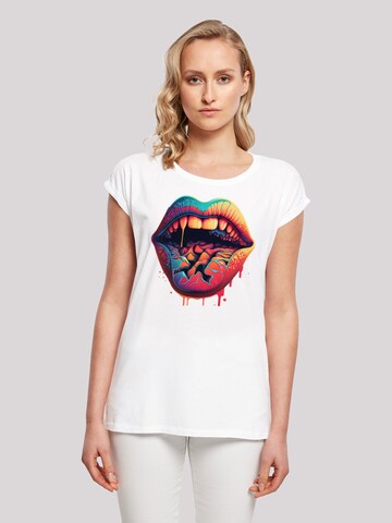 T-shirt 'Drooling Lips' F4NT4STIC en blanc : devant