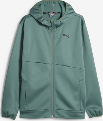 PUMA Athletic Zip-Up Hoodie 'TRAIN ALL DAY' in Green: front