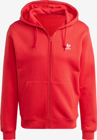 ADIDAS ORIGINALS Zip-Up Hoodie 'Trefoil Essentials' in Red: front