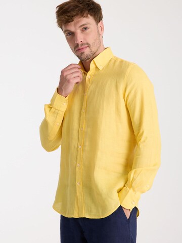 Slim fit Camicia business 'Leonardo Linen Man Shirt Pink' di 7Camicie in giallo