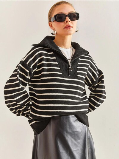 Bianco Lucci Kampsun 'Pullover' S-M suuruses must / valge, Tootevaade
