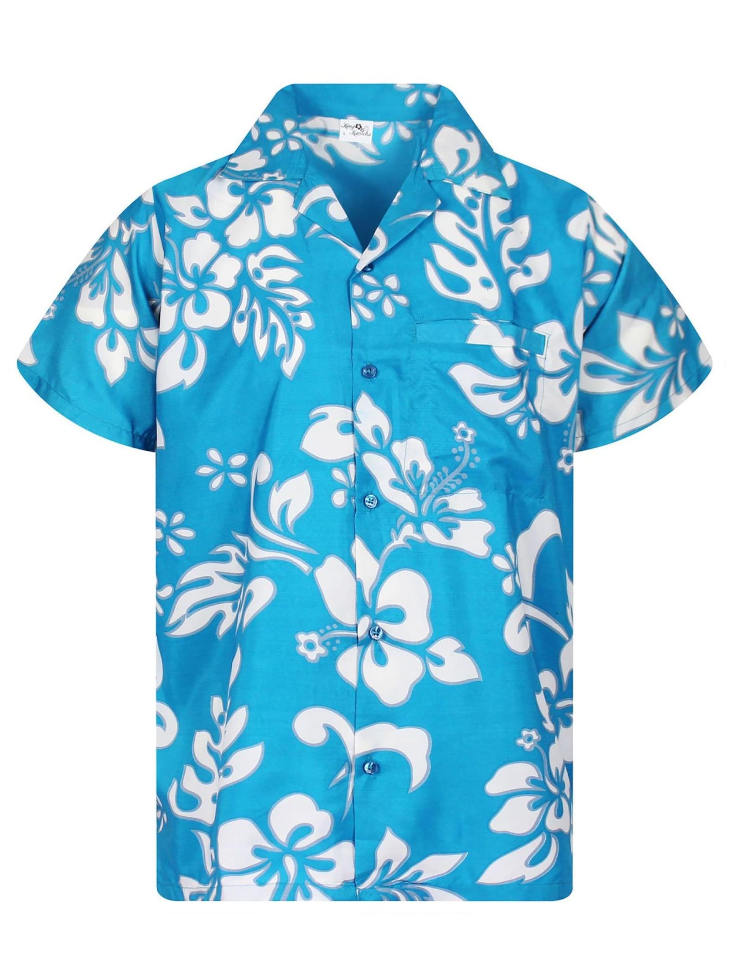 King Kameha Shirt 'Hibiscus'‌‌‌‌‌ in Blau: Vorderseite