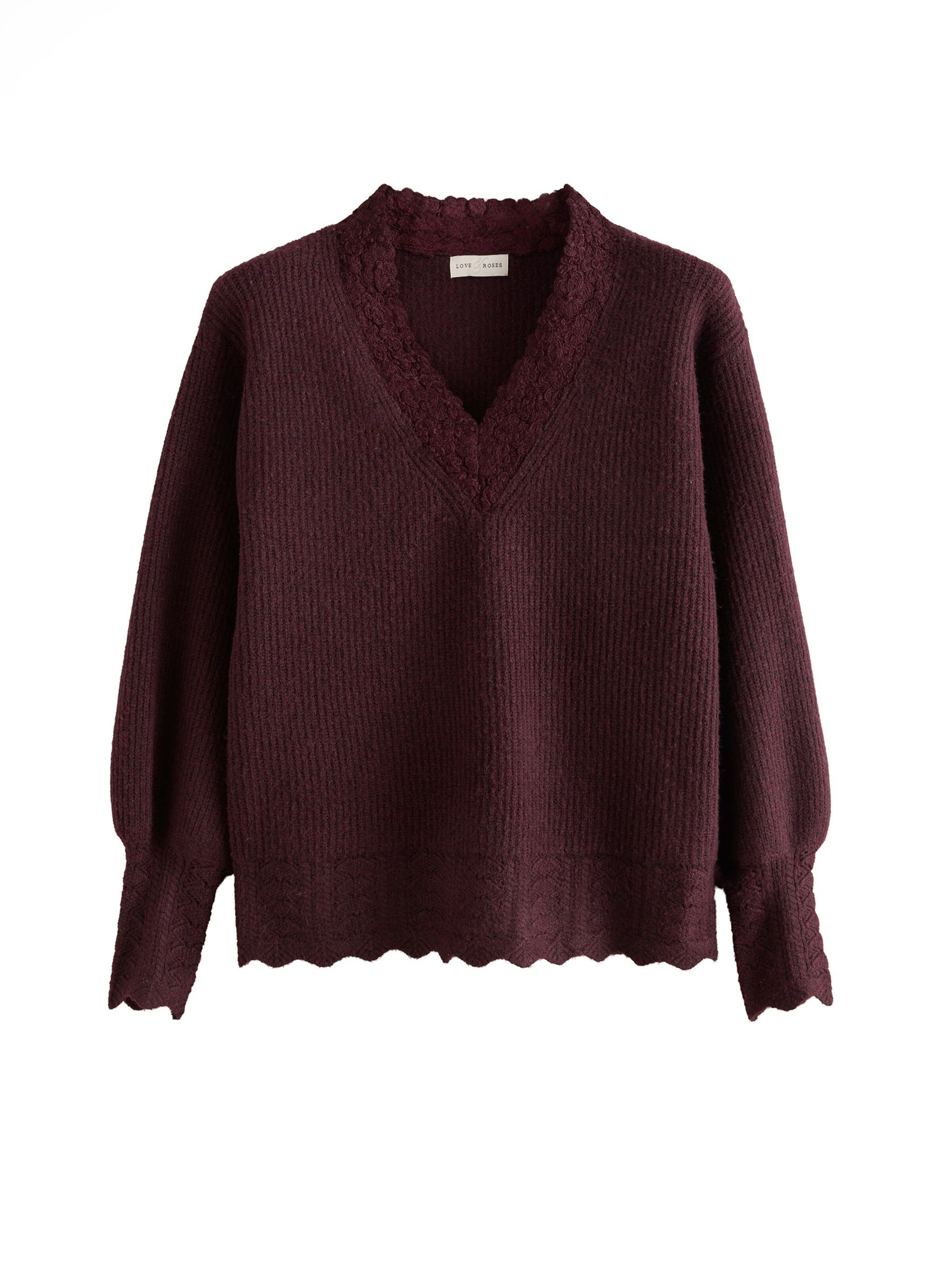 Pulover pe S love & roses pe roșu burgundy, Vizualizare produs